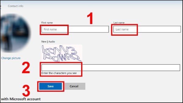 Điền họ và tên mới vào mục First name và Last name