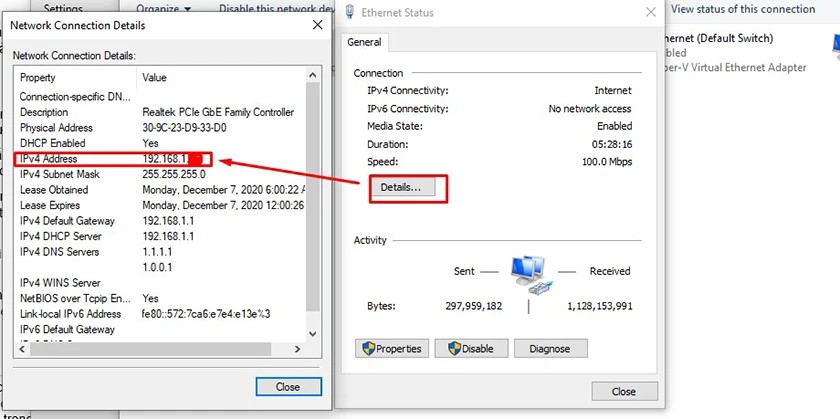 nhìn vào dòng IPv4 Address sẽ thấy được địa chỉ IP máy tính của bạn