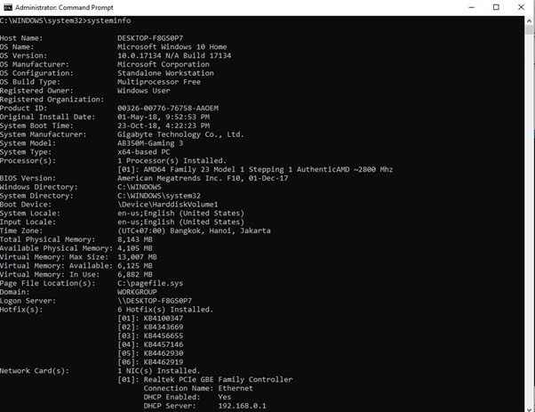 Kiểm tra thông tin cấu hình máy tính bằng Command Prompt
