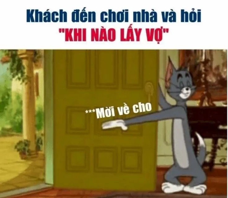Mèo Tom mở cửa với biểu cảm đuổi khéo khi bị hỏi "Khi nào lấy vợ?"