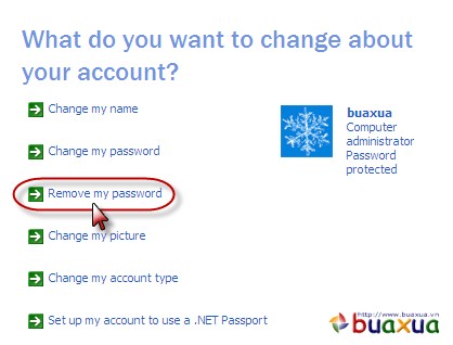 Chọn Remove my password để xóa mật khẩu
