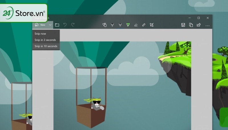 Giao diện công cụ Snip & Sketch trên Windows