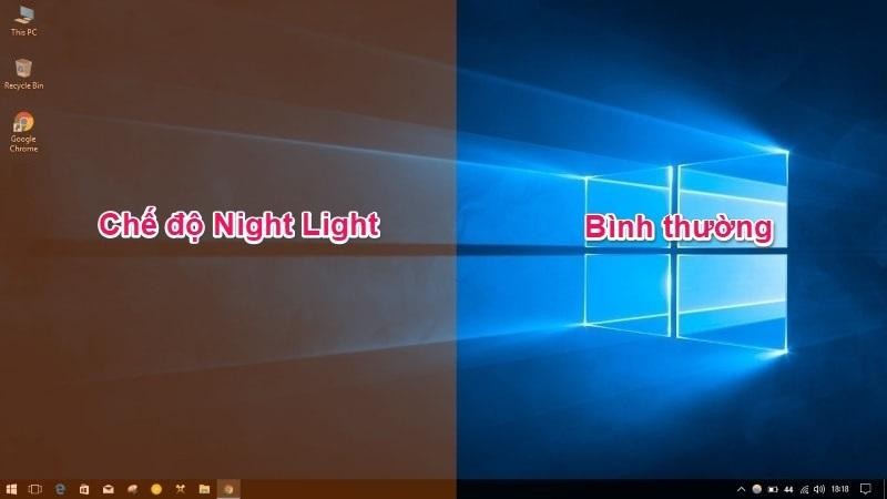 Hình ảnh minh họa sự khác biệt tông màu giữa Night Light và chế độ bình thường