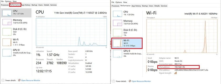Check địa chỉ IP bằng Task Manager