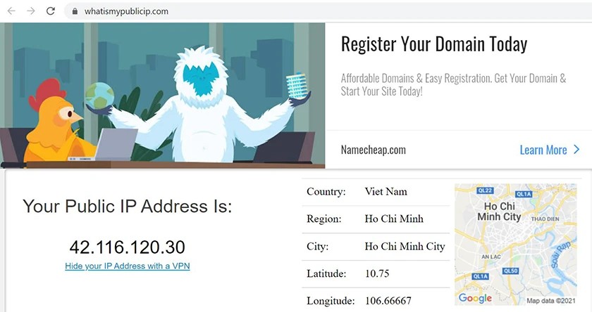Kiểm tra IP xem IP qua WhatIsMyPublicIP.com