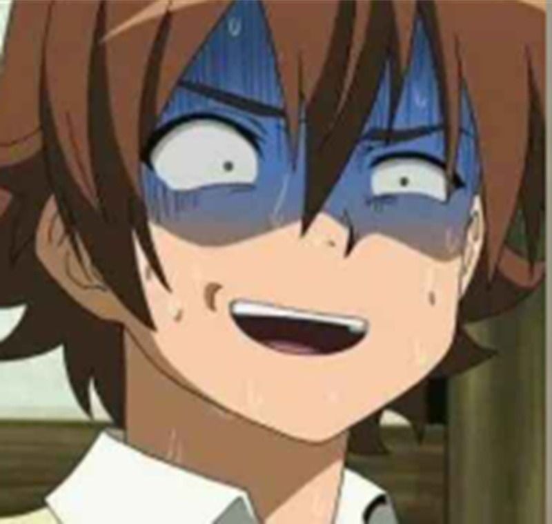 Meme nhân vật anime sợ hãi kinh hoàng với biểu cảm phóng đại