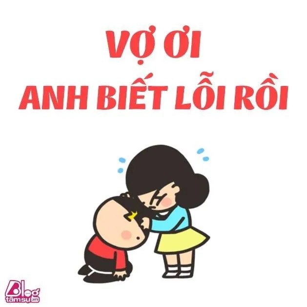 Meme đáng yêu với dòng chữ "Vợ ơi anh biết lỗi rồi"