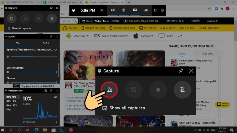 Chụp ảnh màn hình bằng biểu tượng máy ảnh trên Xbox Game Bar