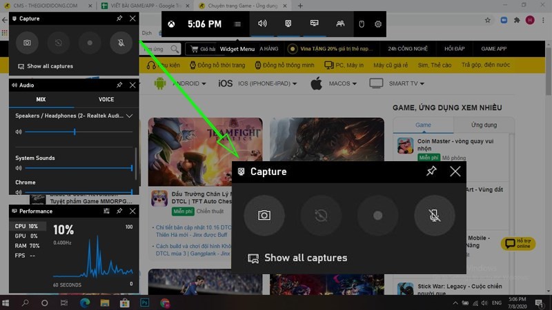 Mở Xbox Game Bar bằng tổ hợp phím Windows + G