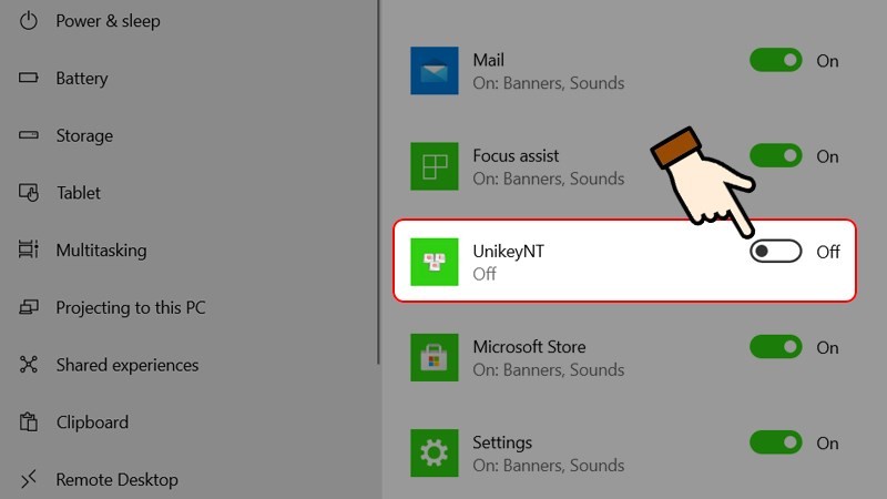 Tìm kiếm biểu tượng Unikey và chuyển sang chế độ On