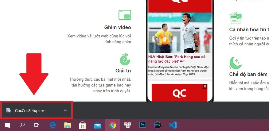 Thực thi file .exe cài đặt Cốc Cốc