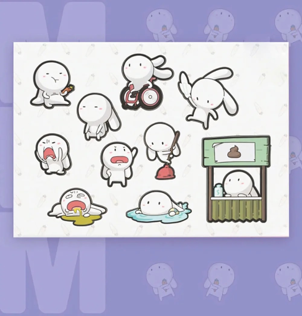 Một sticker Thỏ Bảy Màu đáng yêu với biểu cảm dễ thương
