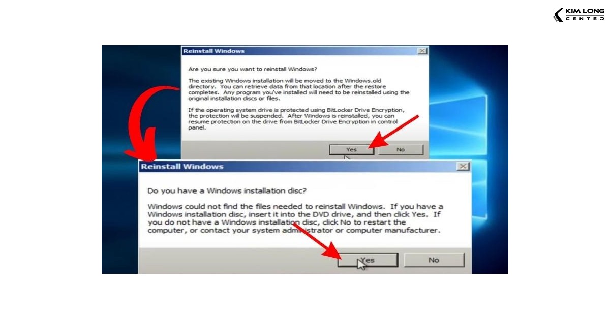Xác nhận cài đặt lại Windows để xóa dữ liệu