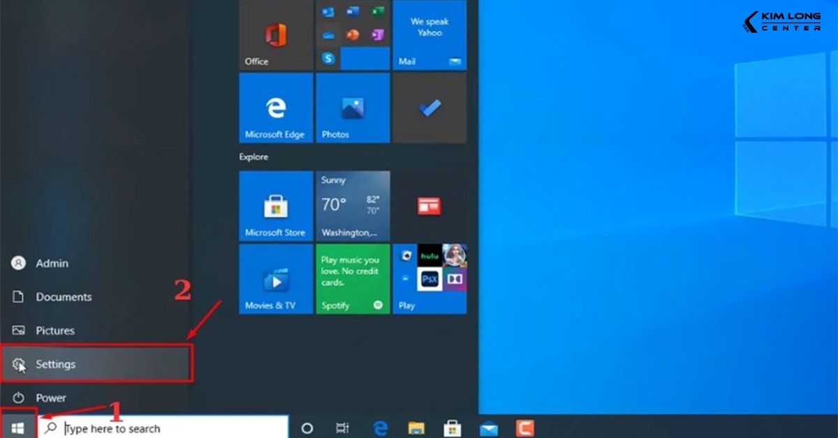 Mở menu Start và truy cập Settings trên Windows 10