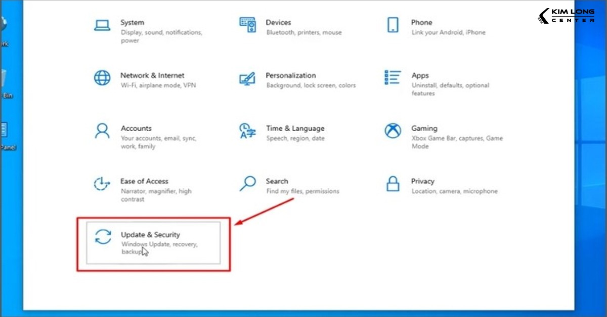 Chọn Update & Security trong Windows Settings