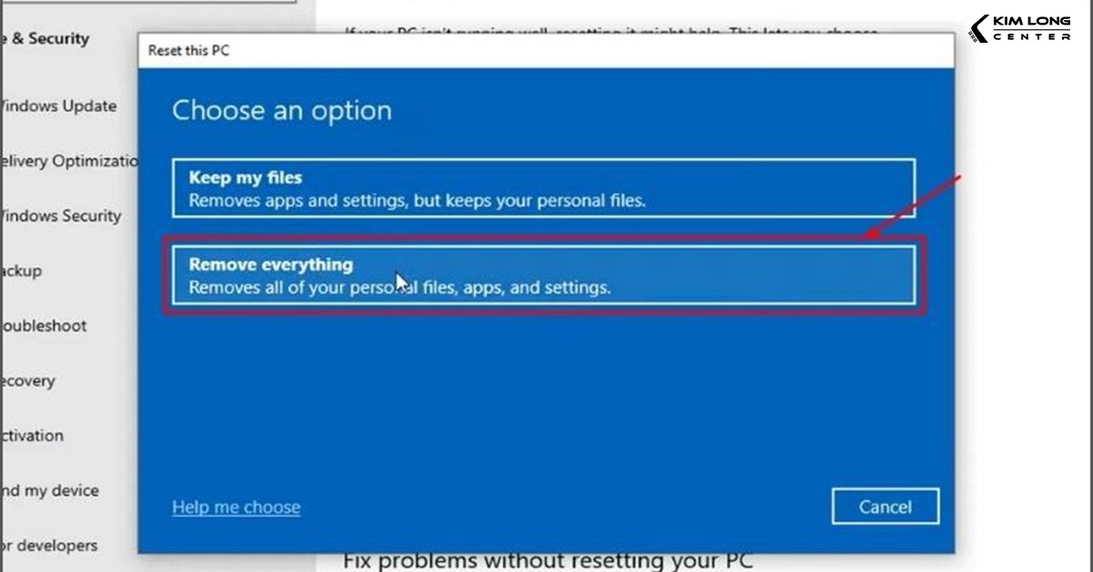 Chọn Remove everything để xóa toàn bộ dữ liệu trên Windows 10