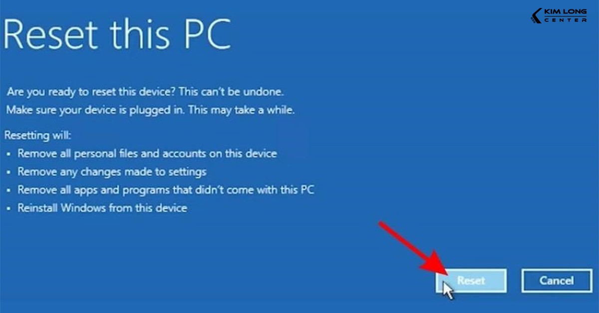 Nhấn Reset để bắt đầu quá trình khôi phục Windows 11