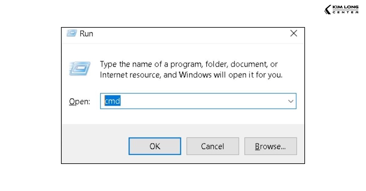 Mở Command Prompt qua hộp thoại Run