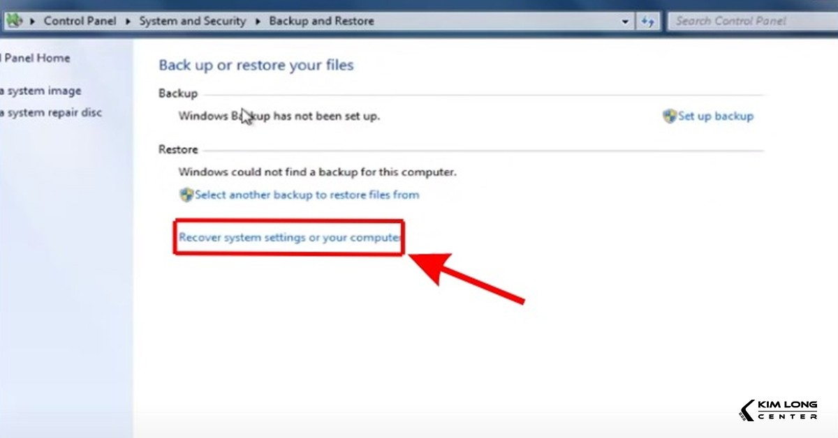 Chọn Recover system settings or your computer để khôi phục