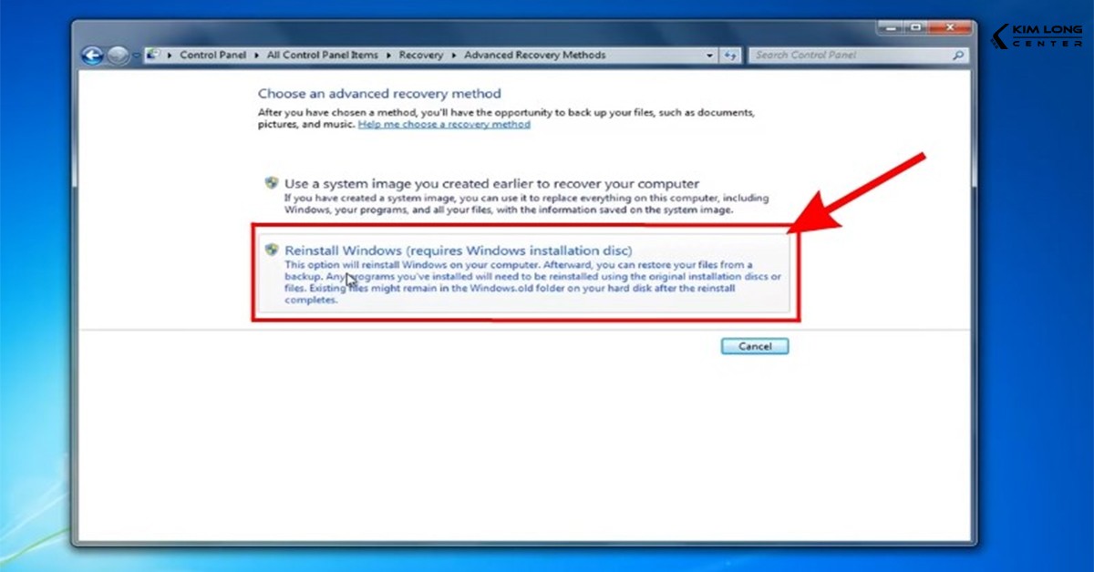 Chọn Reinstall Windows để cài đặt lại hệ điều hành