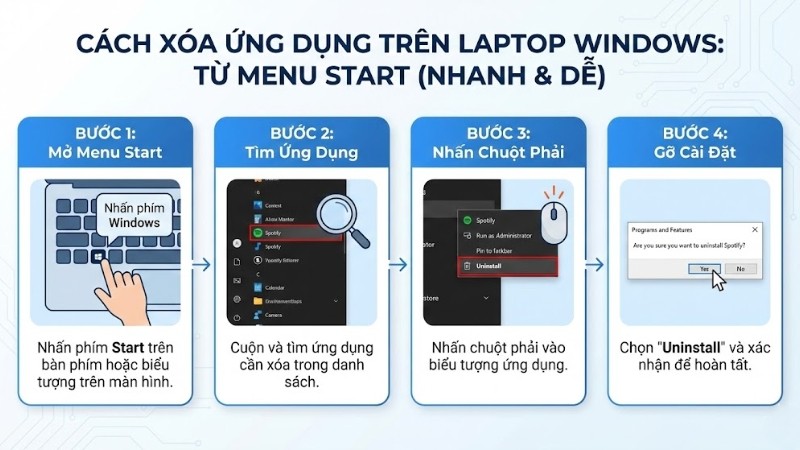 Xóa ứng dụng trực tiếp từ menu Start