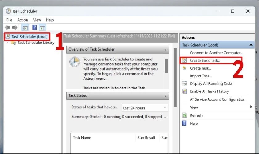 Cửa sổ Create Basic Task Wizard trong Task Scheduler để lên lịch tắt máy tự động