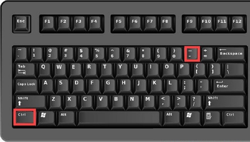 Minh họa phím tắt Ctrl và dấu trừ để thu nhỏ màn hình