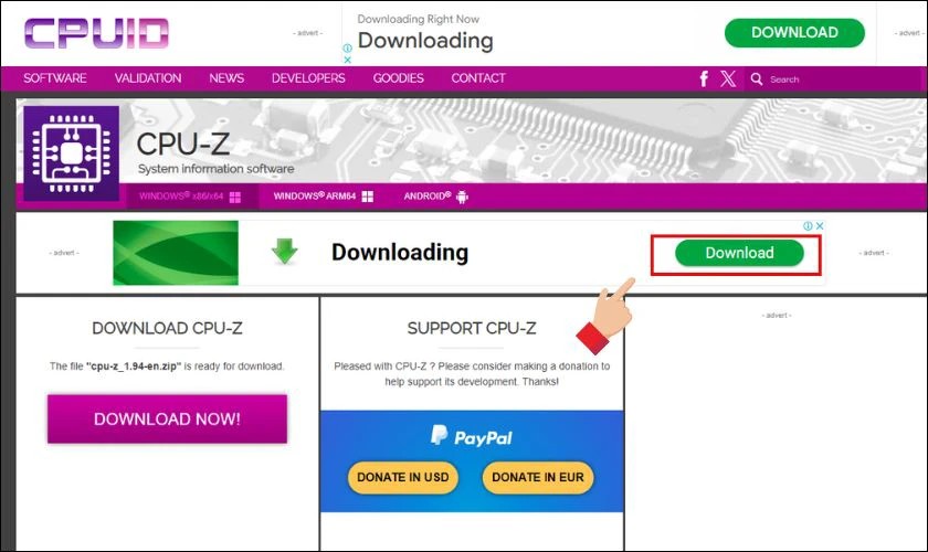 Giao diện chính của phần mềm CPU-Z