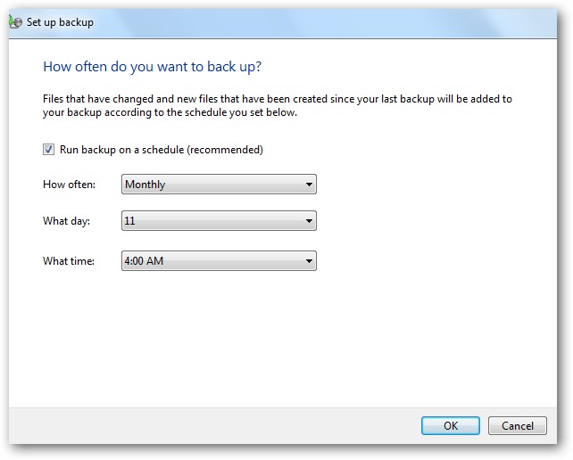 Thiết lập lịch trình sao lưu tự động cho Windows 7