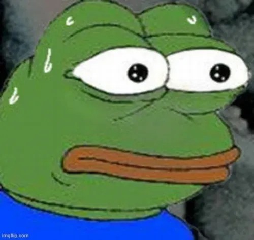 Meme ếch xanh lo lắng khi bàn tay siết chặt vì áp lực vô hình