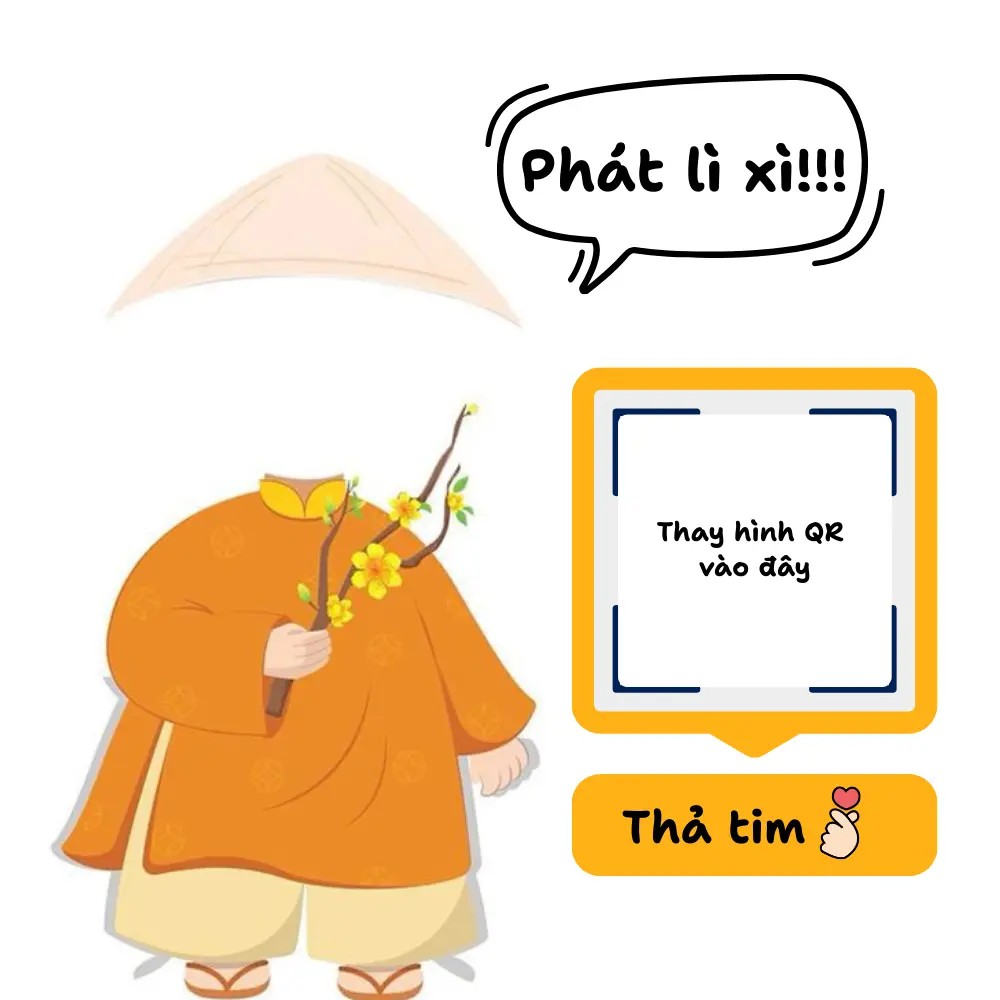 Thay hình gương mặt và mã QR vào ảnh để xin lì xì thật dễ thương.