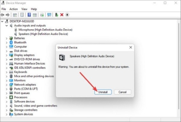 Gỡ cài đặt thiết bị âm thanh trong Device Manager trên Windows 11