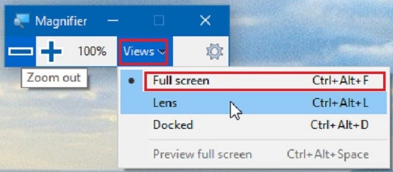 Giao diện tùy chỉnh các tính năng của Magnifier