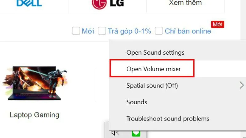 Kiểm tra cài đặt âm thanh trong Volume Mixer