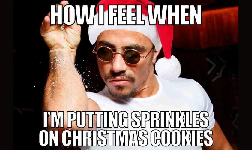 Meme Noel tiếng Anh hài hước với caption vui nhộn