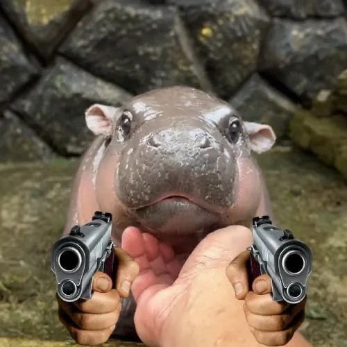 Meme reaction hà mã pigmy cầm súng