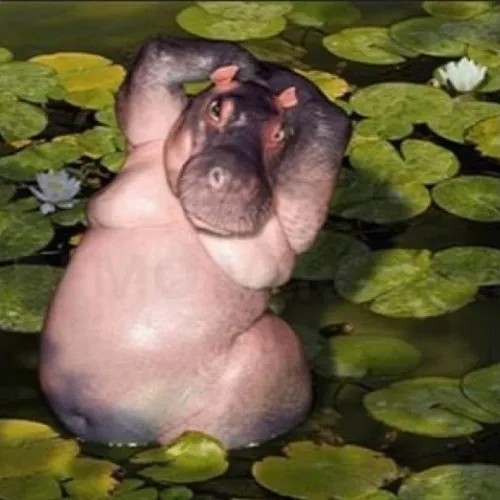 Hình troll hà mã nghiêng đầu caption “hả?”