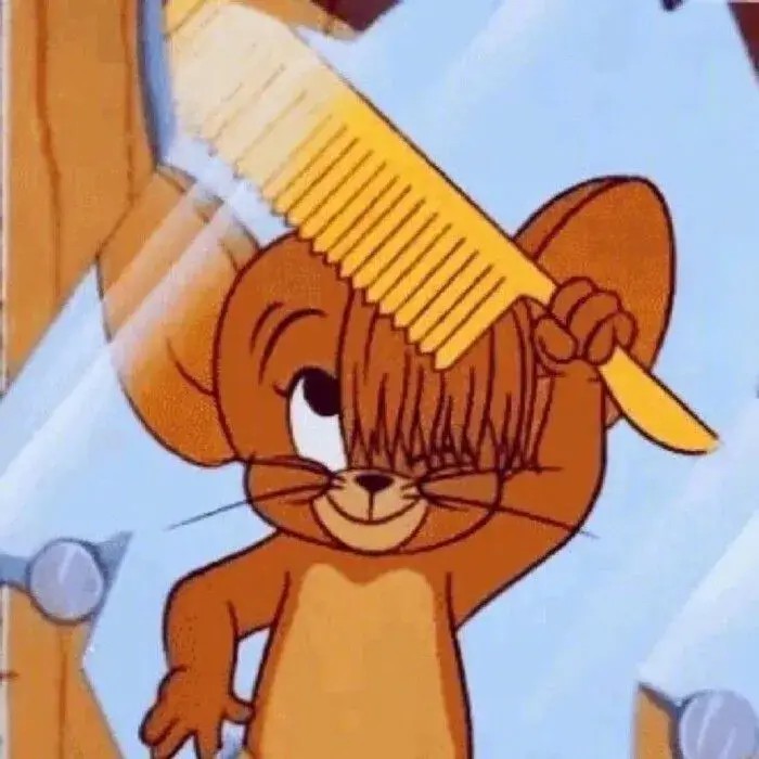 Jerry soi gương chải tóc lởm chởm