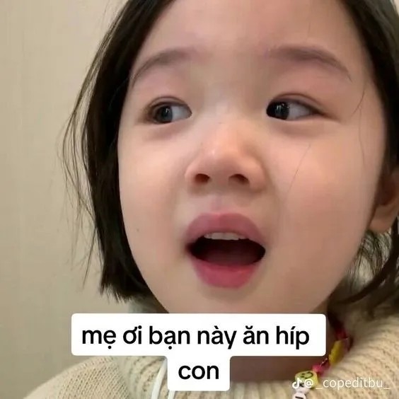 Meme cô bé đang nói với dòng chữ “Mẹ ơi bạn này ăn hiếp con”